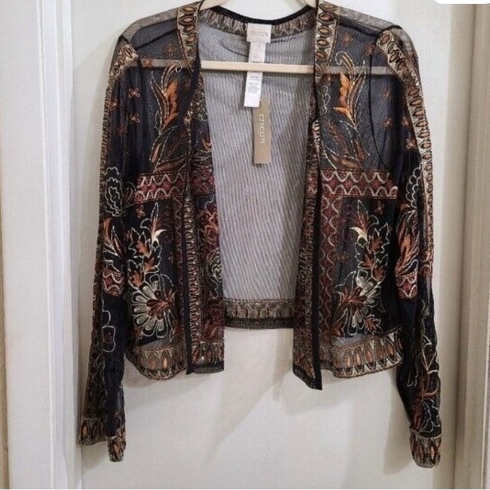 Chico's Black and Brown Sheer Cardigan